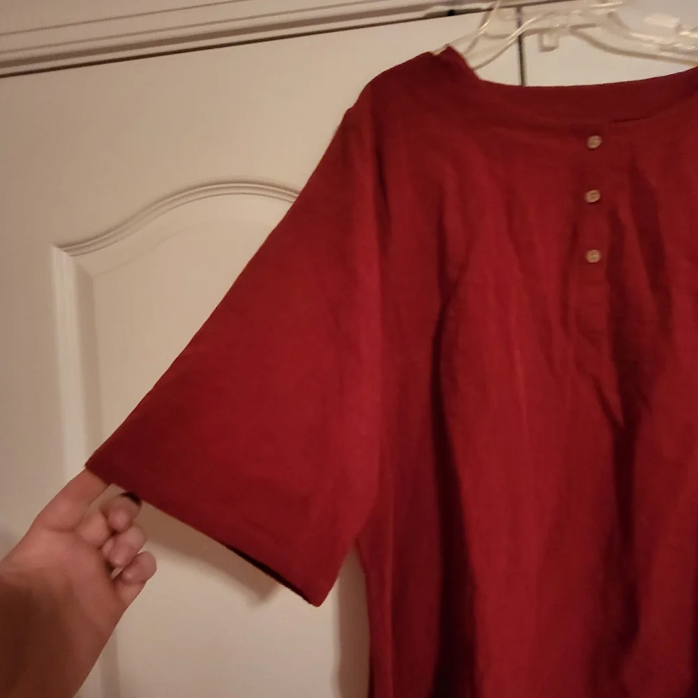 Rust Red Cotton/Linen Shirt - Picture 4 of 5